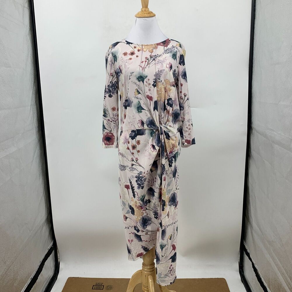 Haute Hippie Twist Front Asymmetrical Dress Women M Medium Floral Quarter Sleeve - Picture 2 of 14